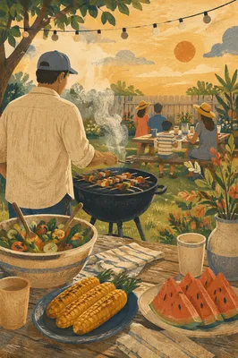 Summer Backyard Barbecue Family Gathering Scene