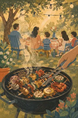 Backyard Barbecue Family Gathering at Golden Hour