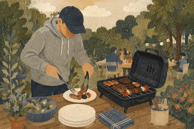 Summer Backyard Barbecue Family Gathering Scene