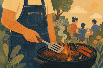 Summer Backyard Barbecue Family Gathering Scene