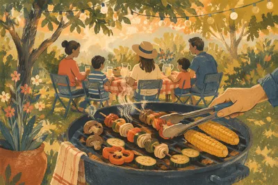 Backyard Barbecue Family Gathering at Golden Hour