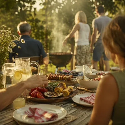 Summer Backyard Barbecue Family Gathering Scene