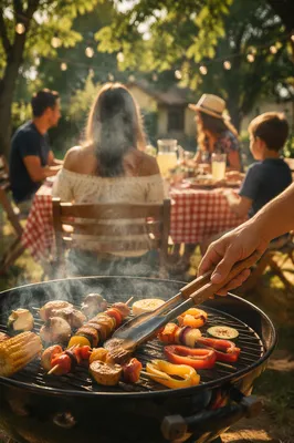 Backyard Barbecue Family Gathering at Golden Hour