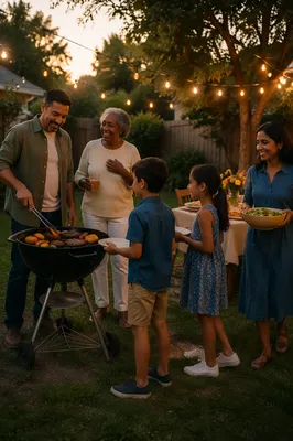 Family Barbecue Gathering in Summer Backyard