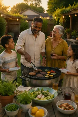 Family Barbecue Gathering in Summer Backyard
