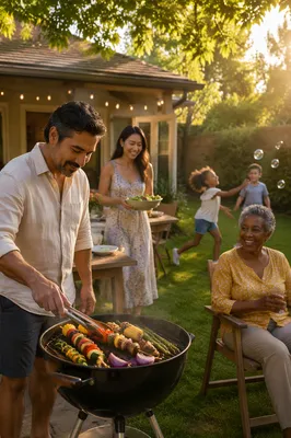 Family Barbecue Gathering in Summer Backyard