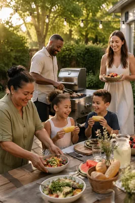 Family Backyard Barbecue at Golden Hour