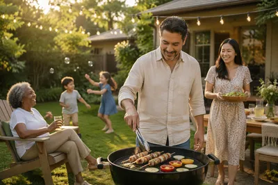Family Barbecue in Sunny Backyard
