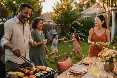 Family Barbecue Gathering in Summer Backyard
