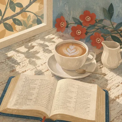 Morning Bible Devotion With Coffee by Window