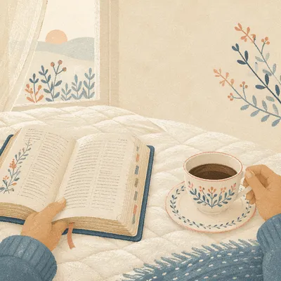Morning Bible Devotion with Coffee by Window