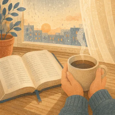 Quiet Morning Bible and Coffee by Window
