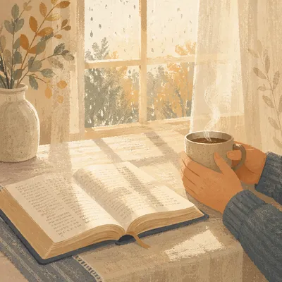 Open Bible and Coffee by Window