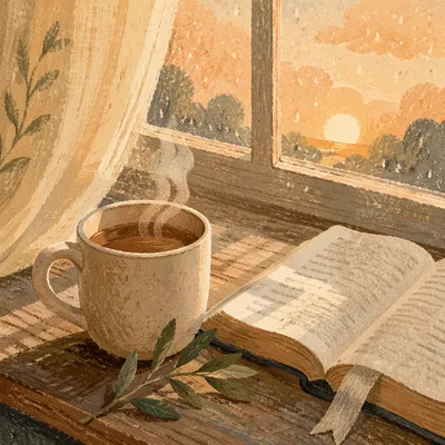 Morning Bible Devotion with Coffee by Window
