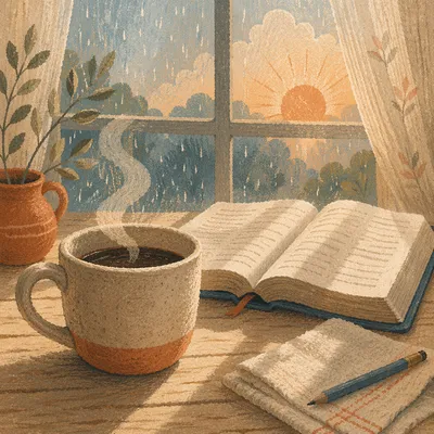 Morning Coffee Cup by Open Bible