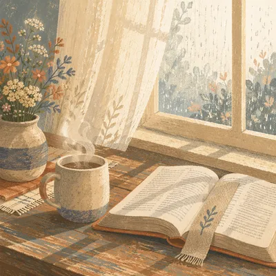 Morning Bible Devotion by Rainy Window