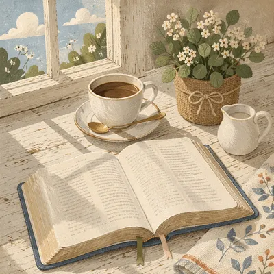 Morning Bible and Coffee by Window