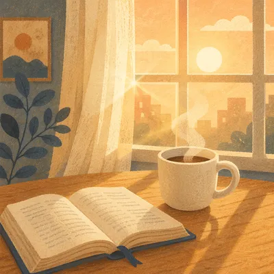 Quiet Morning Bible and Coffee by Window