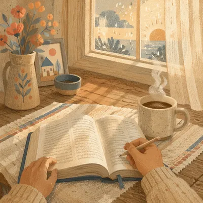Morning Bible Devotion with Coffee by Window