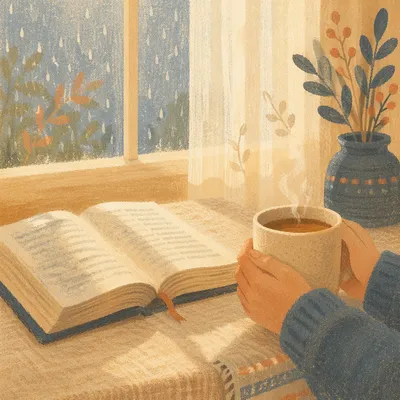 Open Bible and Coffee by Window