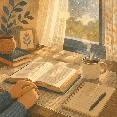 Open Bible and Coffee by Window