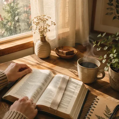 Open Bible and Coffee by Window