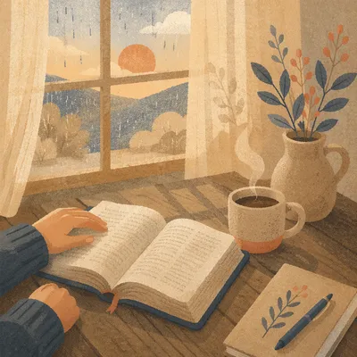 Open Bible and Coffee by Window