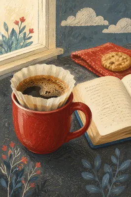 Red Coffee Cup by Window