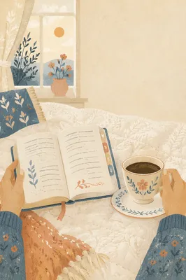 Open Bible and Coffee on Bedspread