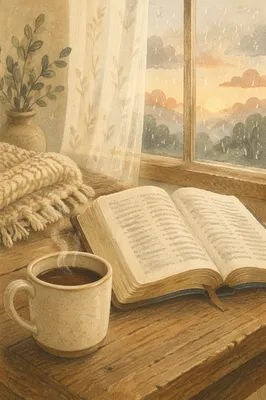 Quiet Morning Bible and Coffee by Window