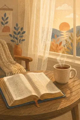 Quiet Morning Bible and Coffee by Window