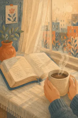 Peaceful Morning Bible and Coffee by Window