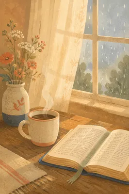 Morning Bible Devotion With Coffee by Window