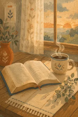 Morning Bible Devotion by Rainy Window