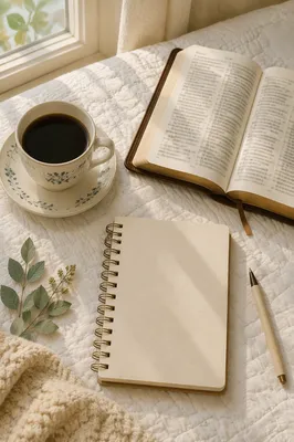 Morning Coffee and Open Bible Flat Lay