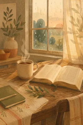 Morning Bible Devotion by Rainy Window