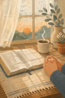 Open Bible and Coffee by Window