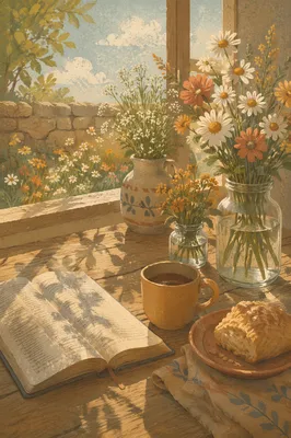 Morning Bible Coffee by Sunlit Window