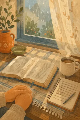 Morning Bible Devotion by Rainy Window