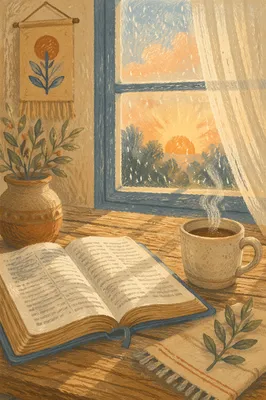 Open Bible and Coffee by Window