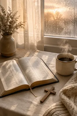 Open Bible and Coffee by Window