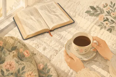 Morning Bible Reading with Coffee by Window