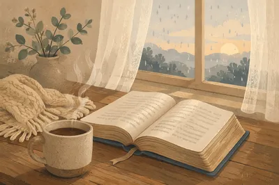 Quiet Morning Bible and Coffee by Window
