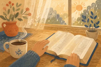 Morning Bible Devotion by Rainy Window