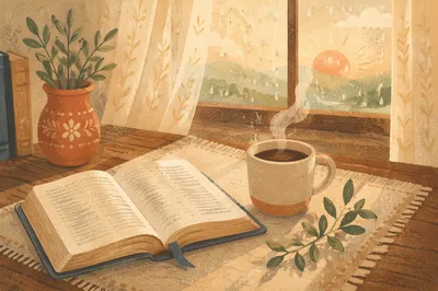 Morning Bible Devotion Beside Coffee and Window