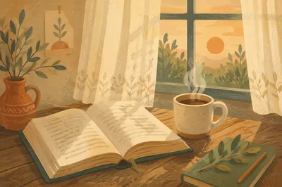 Morning Bible Devotion with Coffee by Window