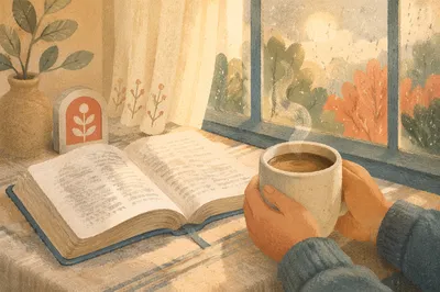Morning Bible Devotion by Rainy Window