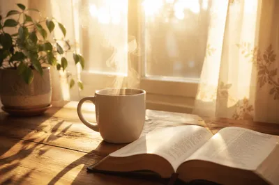 Morning Bible and Coffee by Window