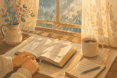Open Bible and Coffee by Window