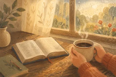 Open Bible and Coffee by Window